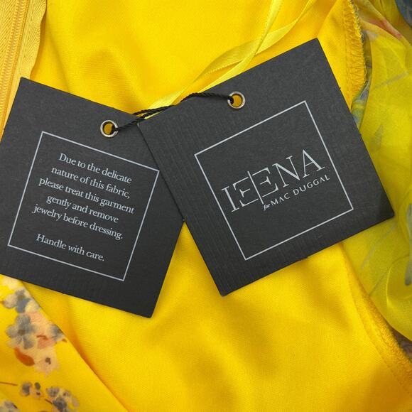 Mac Duggal Long-Sleeve V-Neck Mini Dress Anthropologie Yellow Printed Floral - Picture 6 of 12